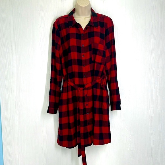 Abercrombie &Fitch -Buffalo Red & Black Plaid Flannel Button Down Shirt Dress XL - Picture 3 of 12